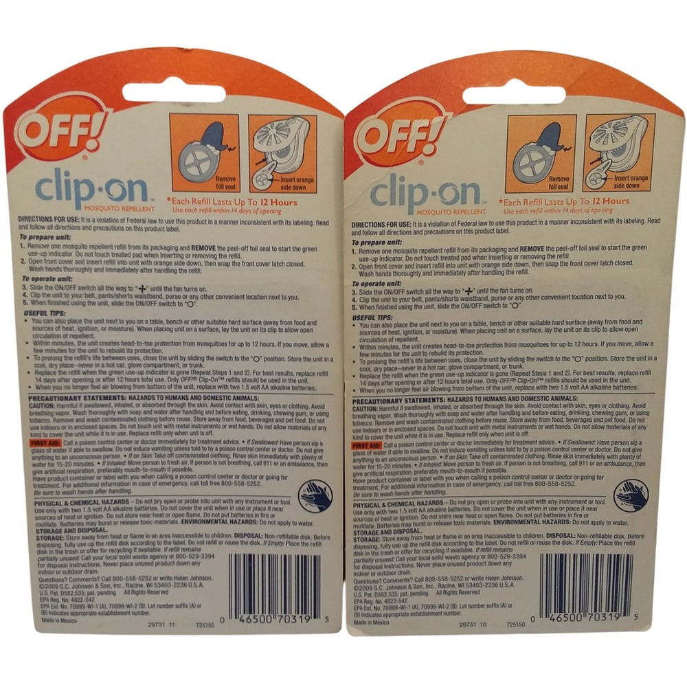 Lot of 2 OFF! Clip-On Mosquito Repellent Refills‎ 2 Packs - 4 Refills Total - Picture 2 of 10